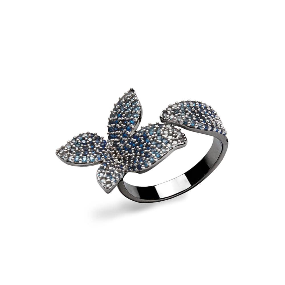 블루 블러썸 반지 (흑실버)