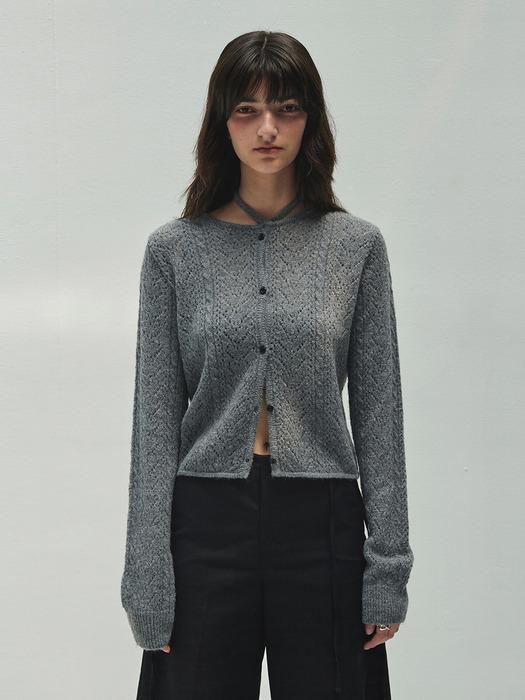 LACE PUNCHING KNIT CARDIGAN (melange grey)