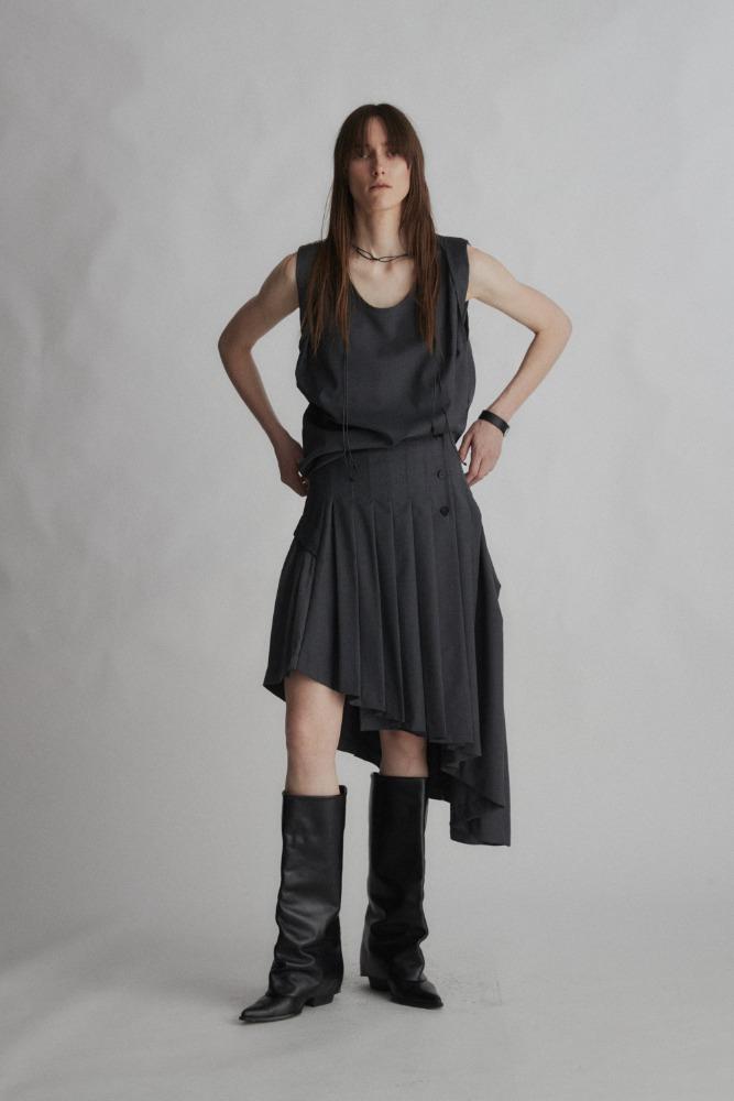 JUNE UNBALANCED PLEATED SKIRT gray