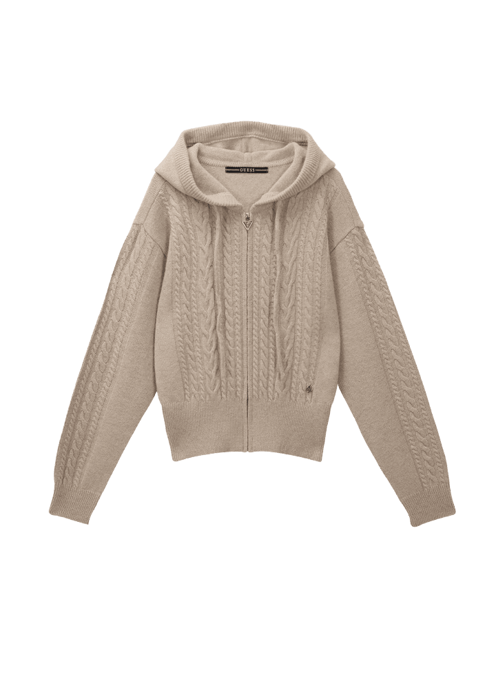 여성 캐시미어 케이블 스웨터 후드집업_BEIGE - 게스코리아