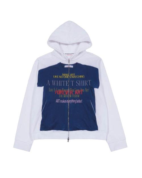 LETTERING T-SHIRTS PRINTED ZIP UP HOODY (WHITE)