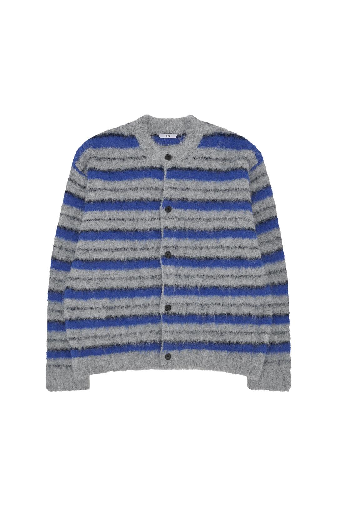 STU X HANK Stripe Hairy Cardigan Blue