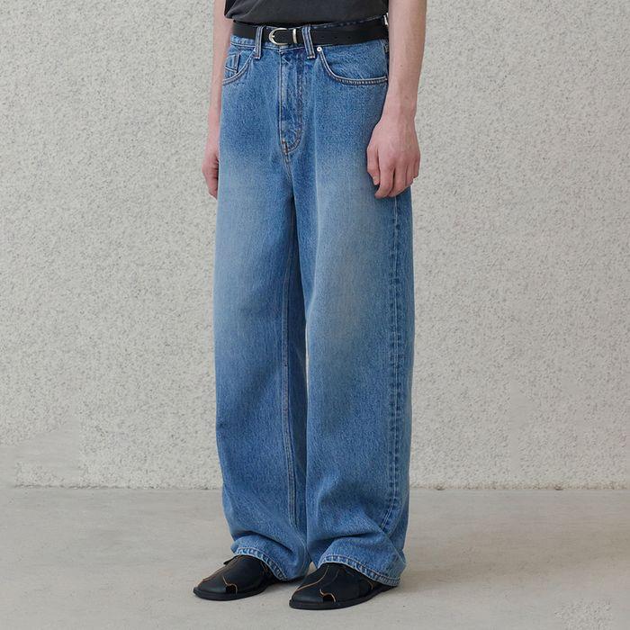straight denim pants (mid blue)
