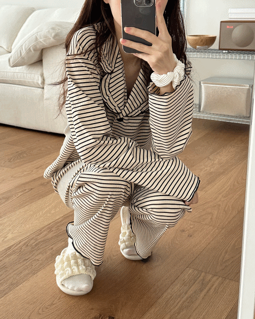 리브드 골지 긴팔 파자마 set - 신축성 있음, 사계절 추천