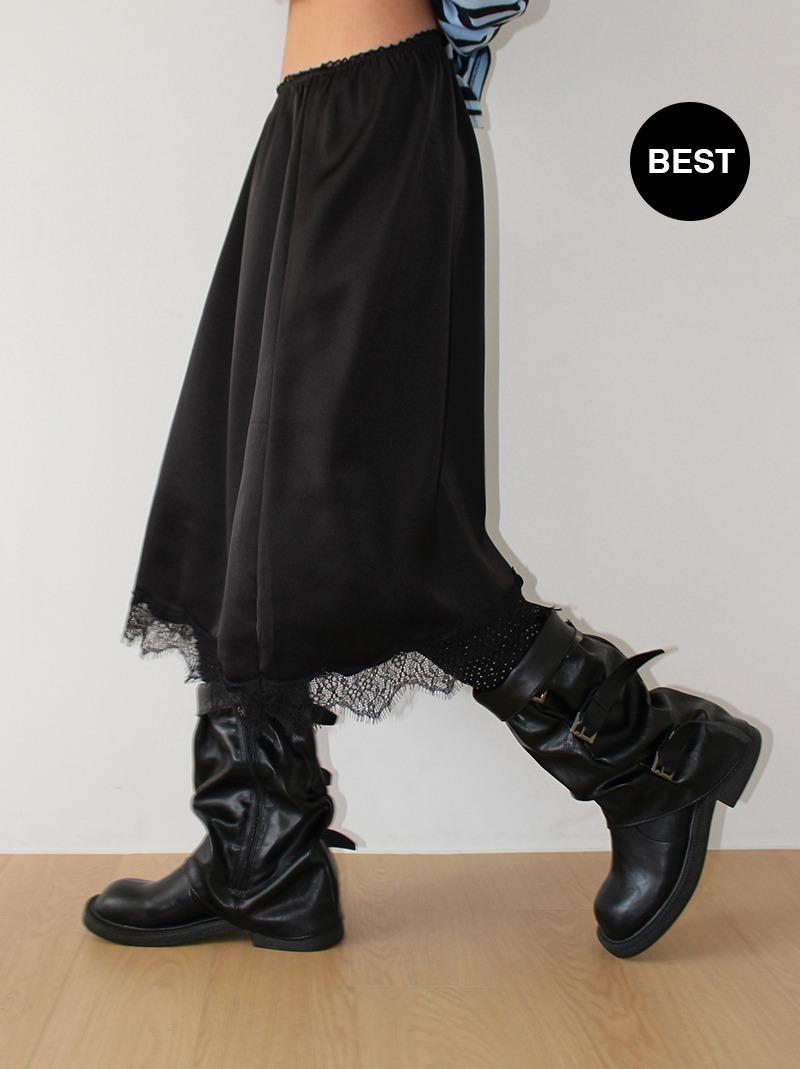 아케 (*당일발송) SATIN LACE MIDI SKIRT (3color!)