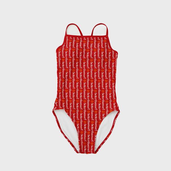 ORG STRIPE SWIMSUIT - WARM RED
