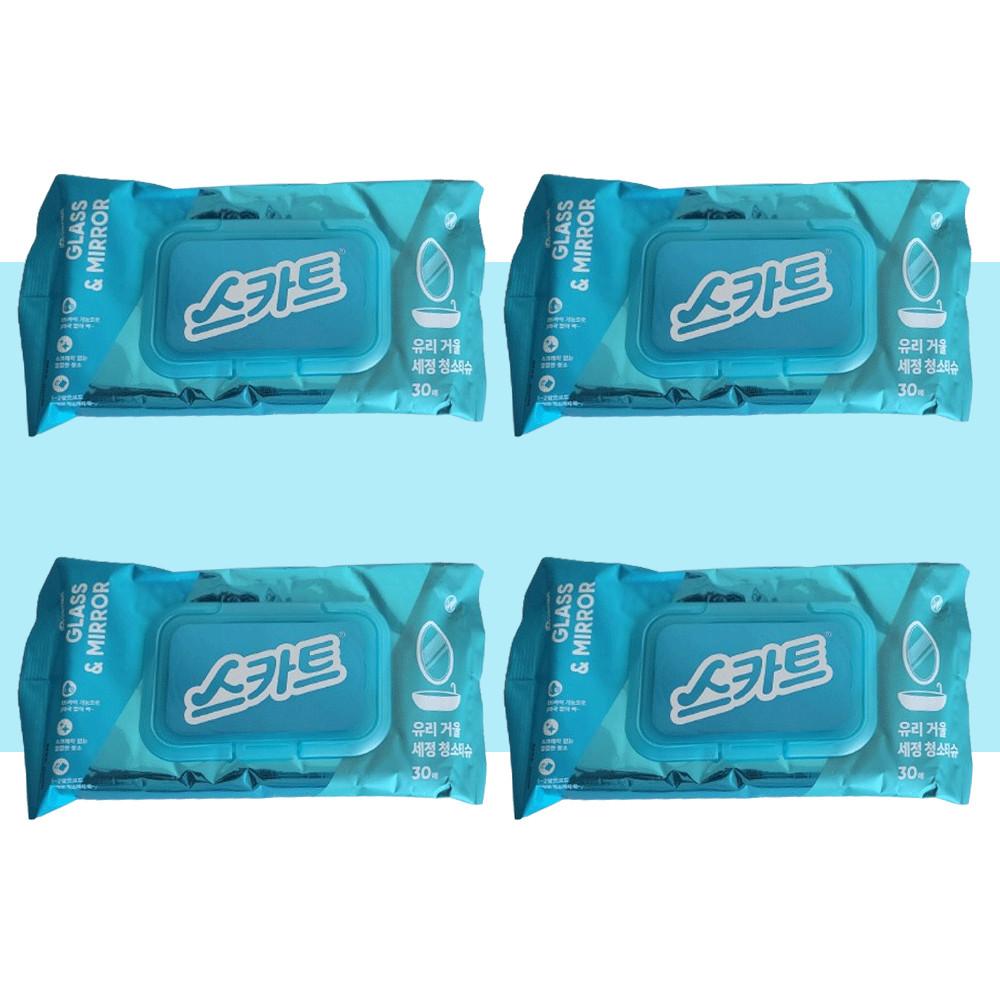 스카트 유리거울 세정티슈 캡형 30매x4개