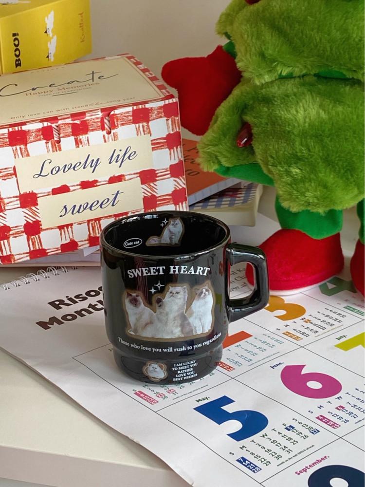 수심 Meow Black Mug 고양이 머그 컵 귀여운 감성 세라믹 홈카페 도자기 유니크