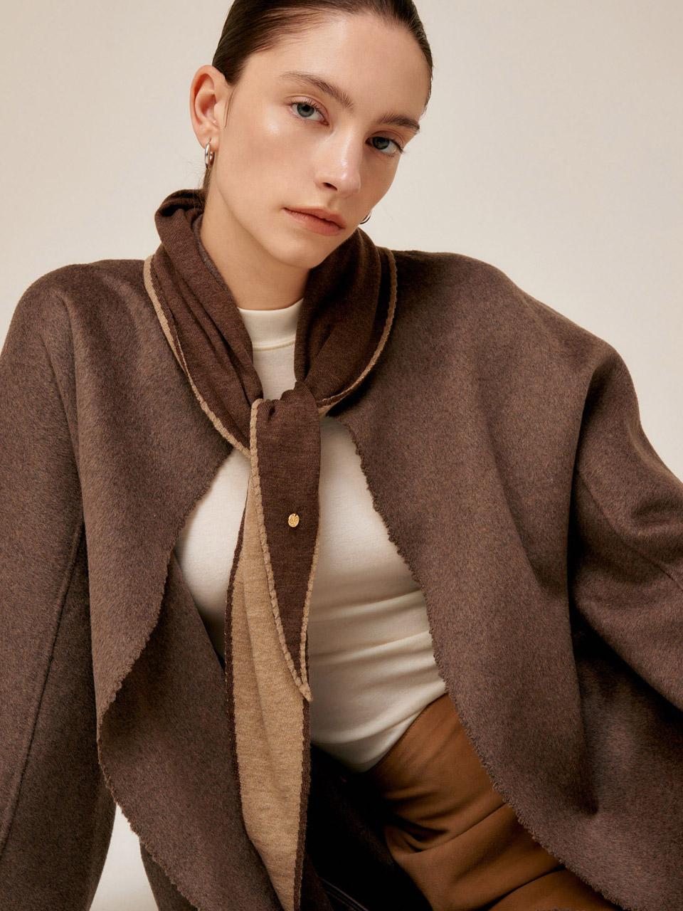 울 100% 삼각 쁘띠 머플러 브라운베이지