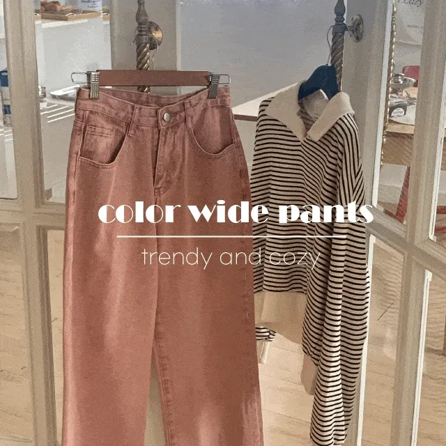 (3col)[봄신상]페일 와이드 롱 팬츠 하이웨스트 컬러 데님 코튼 일자 바지