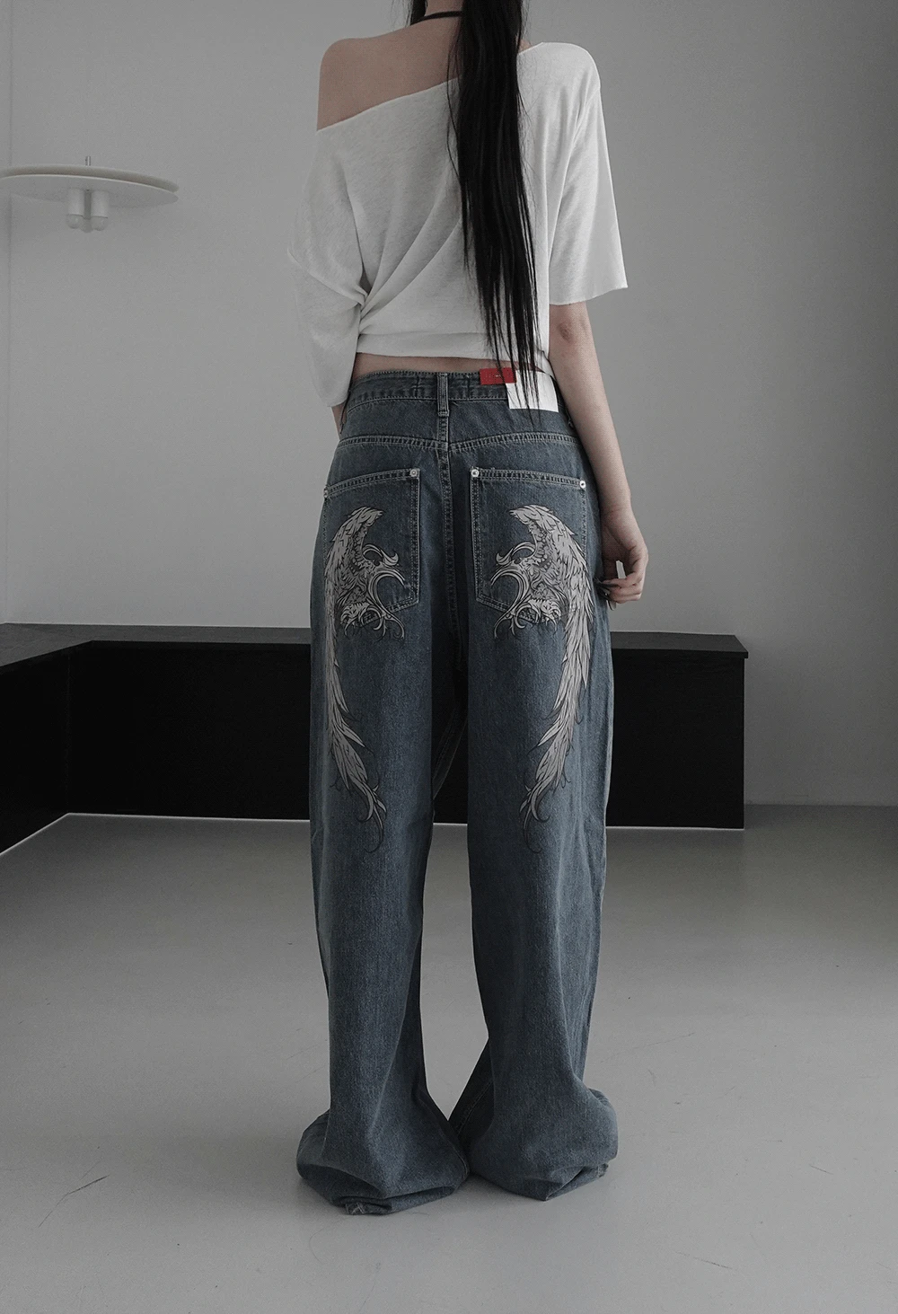 back pocket printed y2k wing denim