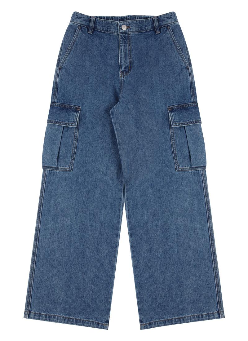 여성 와이드 카고 데님 팬츠 블루 BNCDP892F