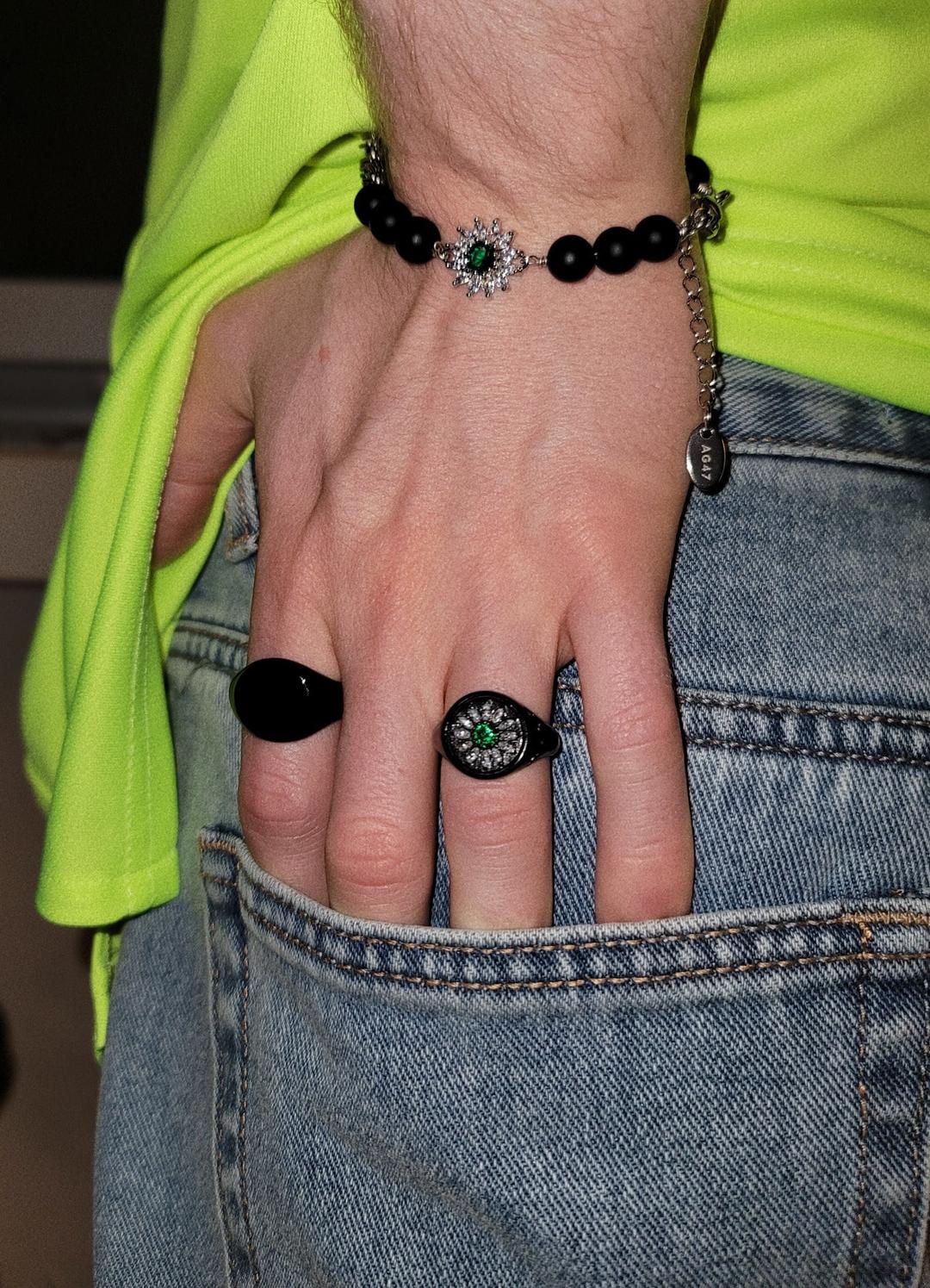 B.W.P Bracelet-20 Onyx Green Daisy Cubic