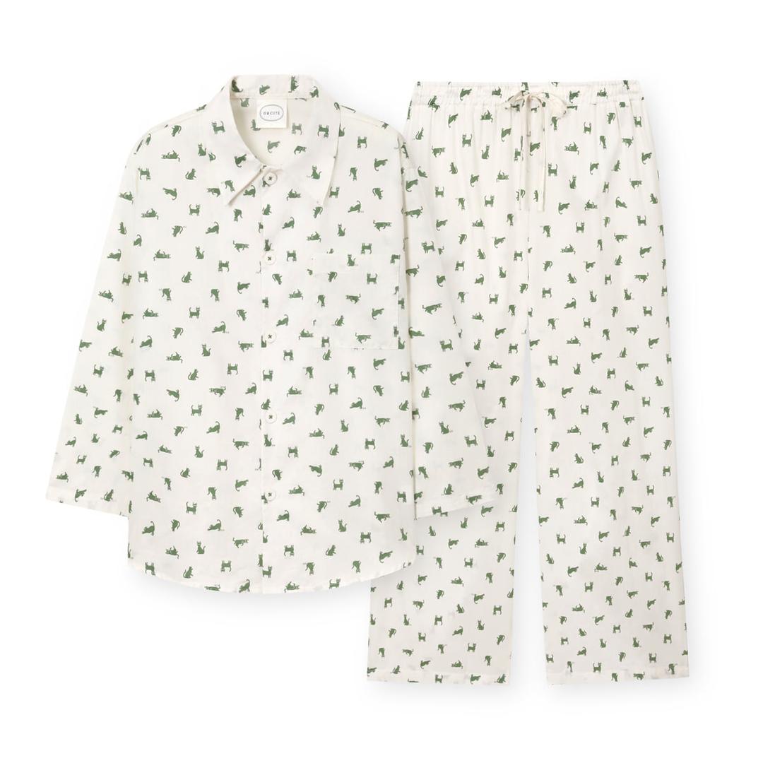 남녀공용 H102 그린캣 긴소매 파자마 세트