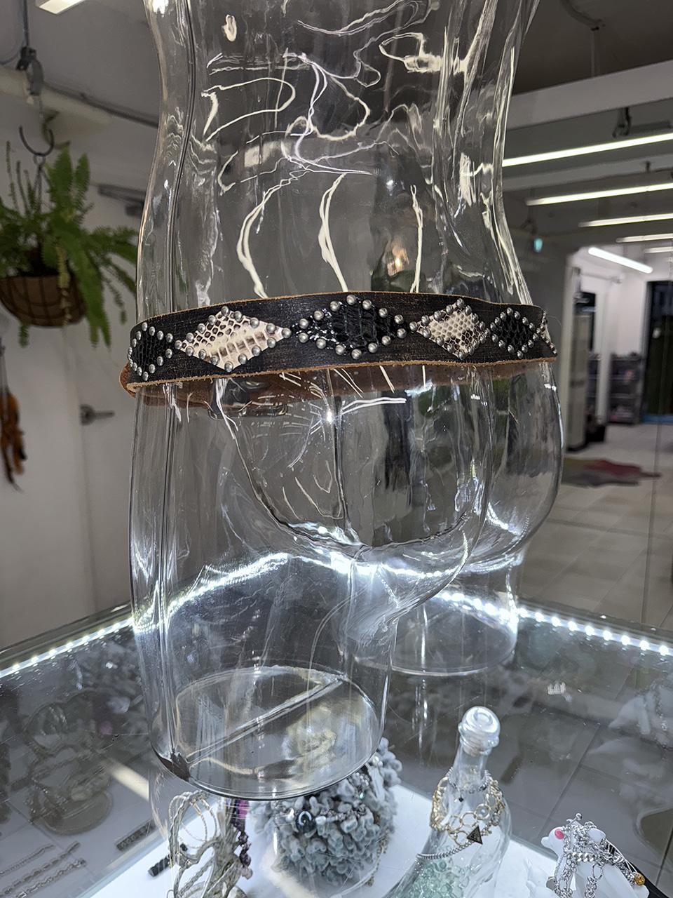 python stud leather belt