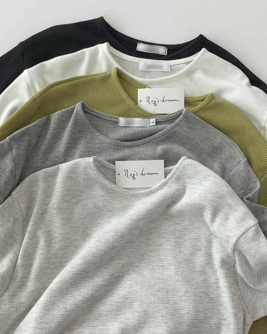 와플 크롭 롱 슬리브 티셔츠