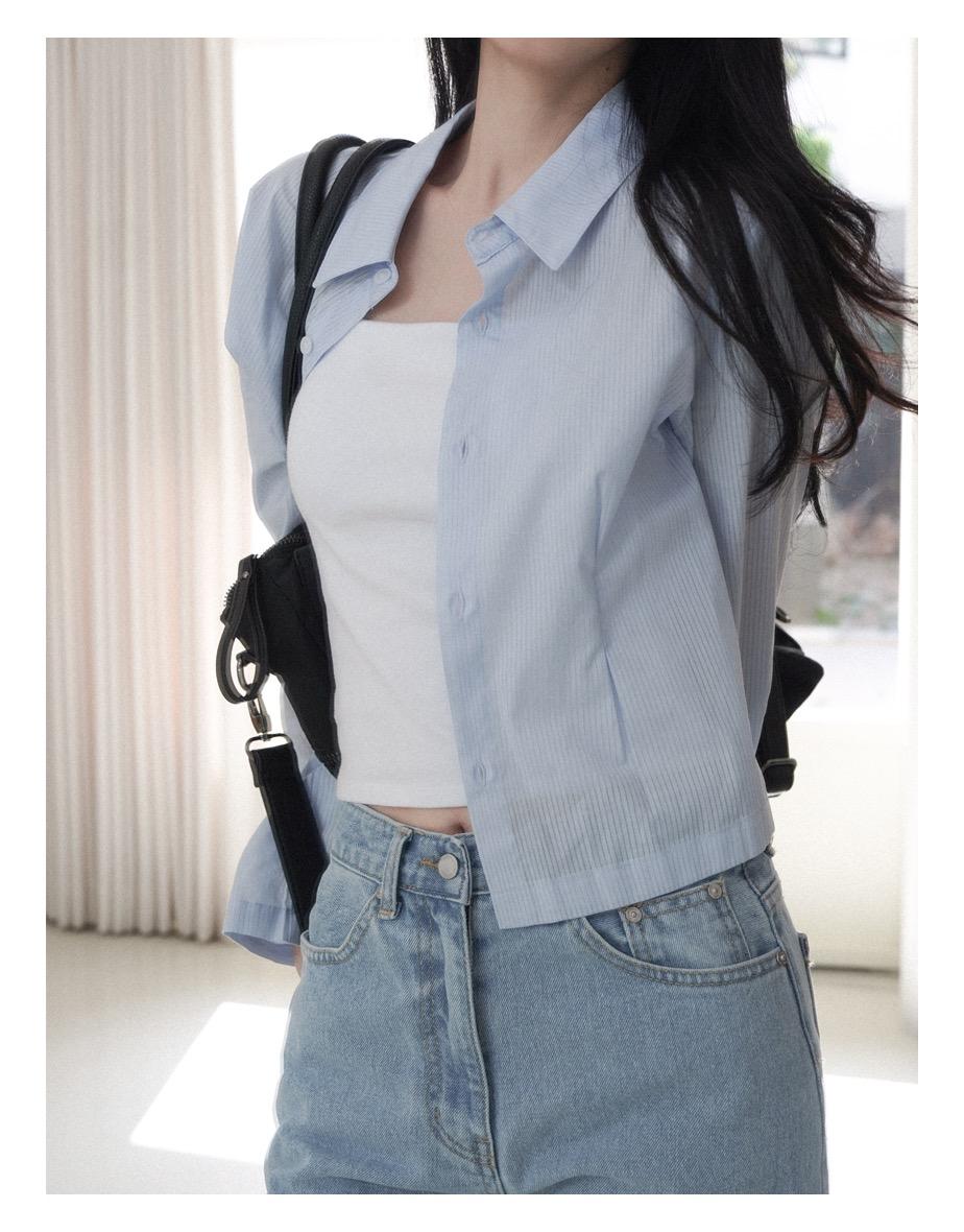 [일주일소요] 페이지 핀턱 미니 셔츠 [스카이블루]