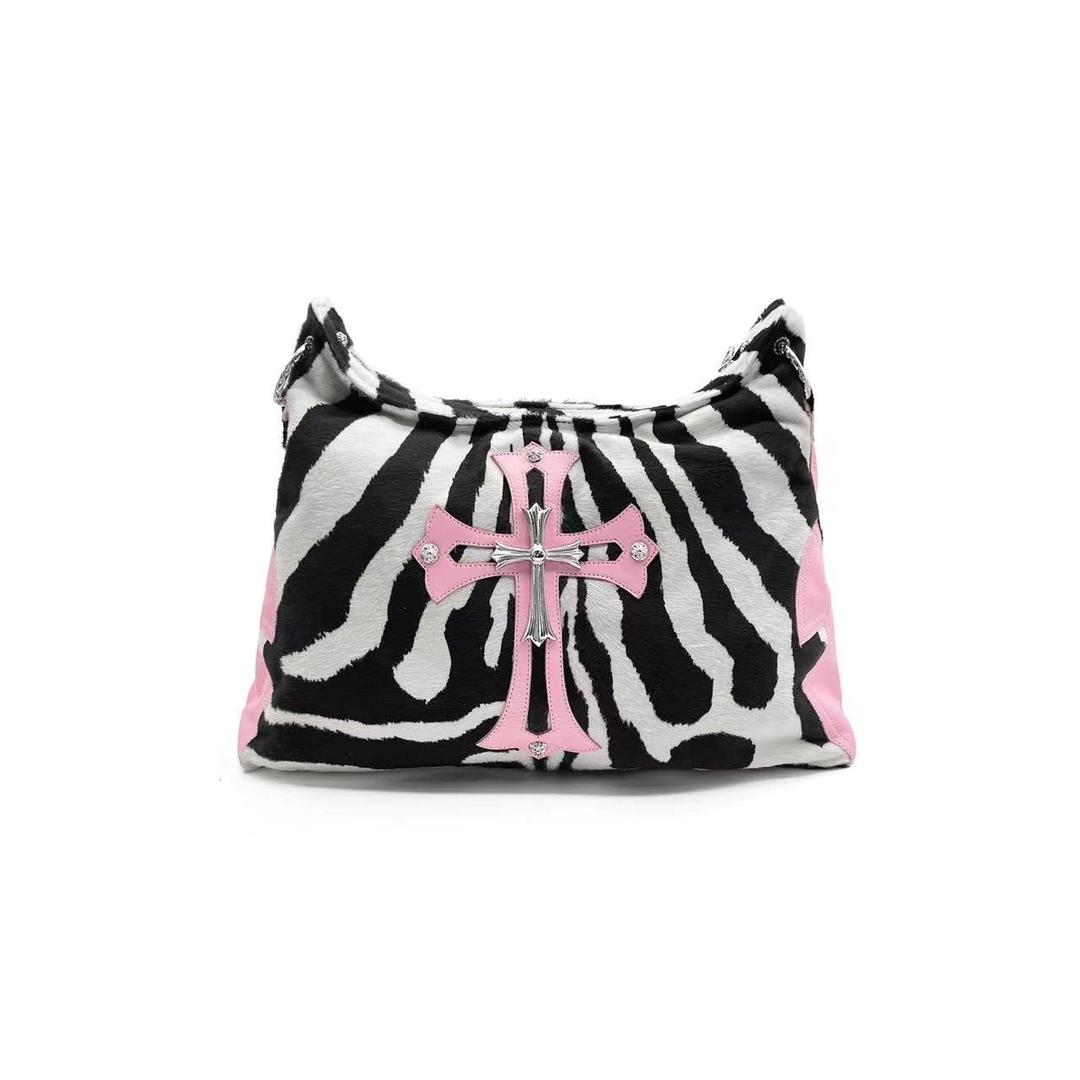 Chrome Hearts Pink Zebra Stripe Silver Cross Lyon Bag