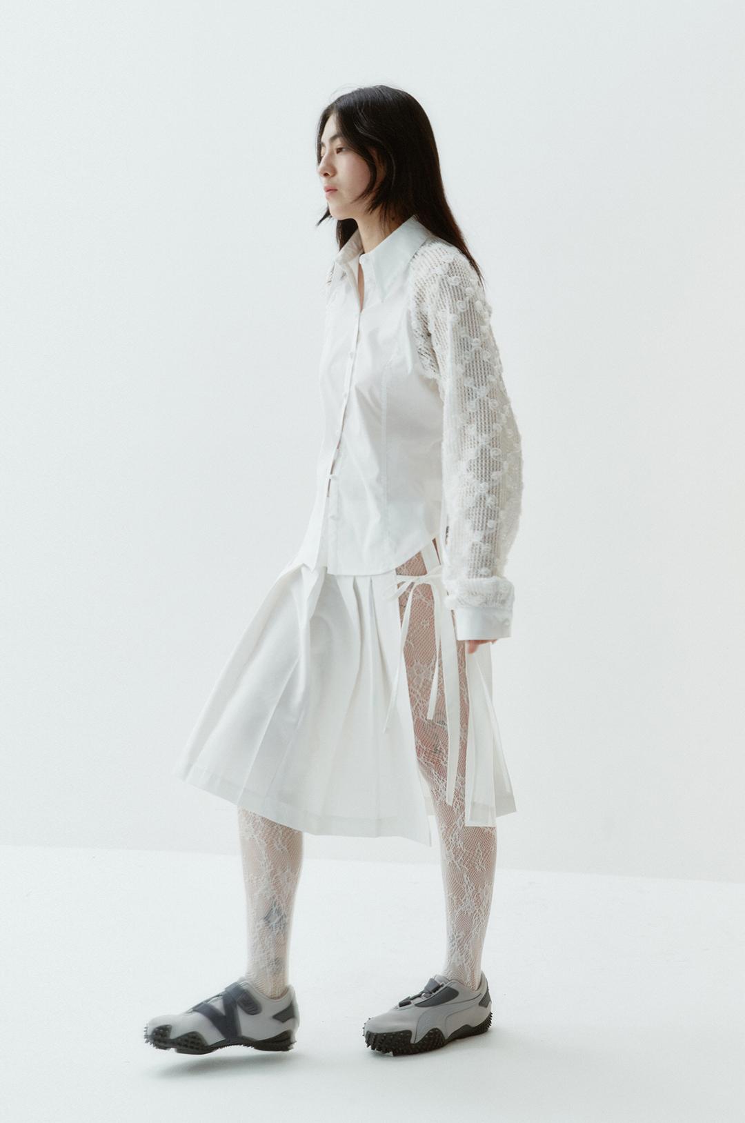 [예약배송 3/19일]G_FLOWER KNIT SLEEVE SHIRT / WHITE