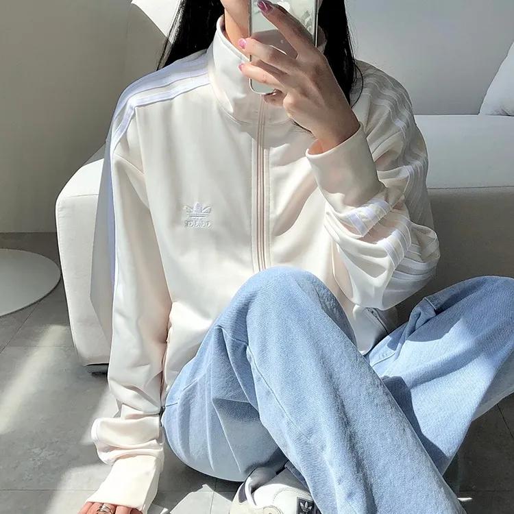 아디다스 남녀공용 루즈핏 아이보리 파이어버드 저지 집업 자켓 9892