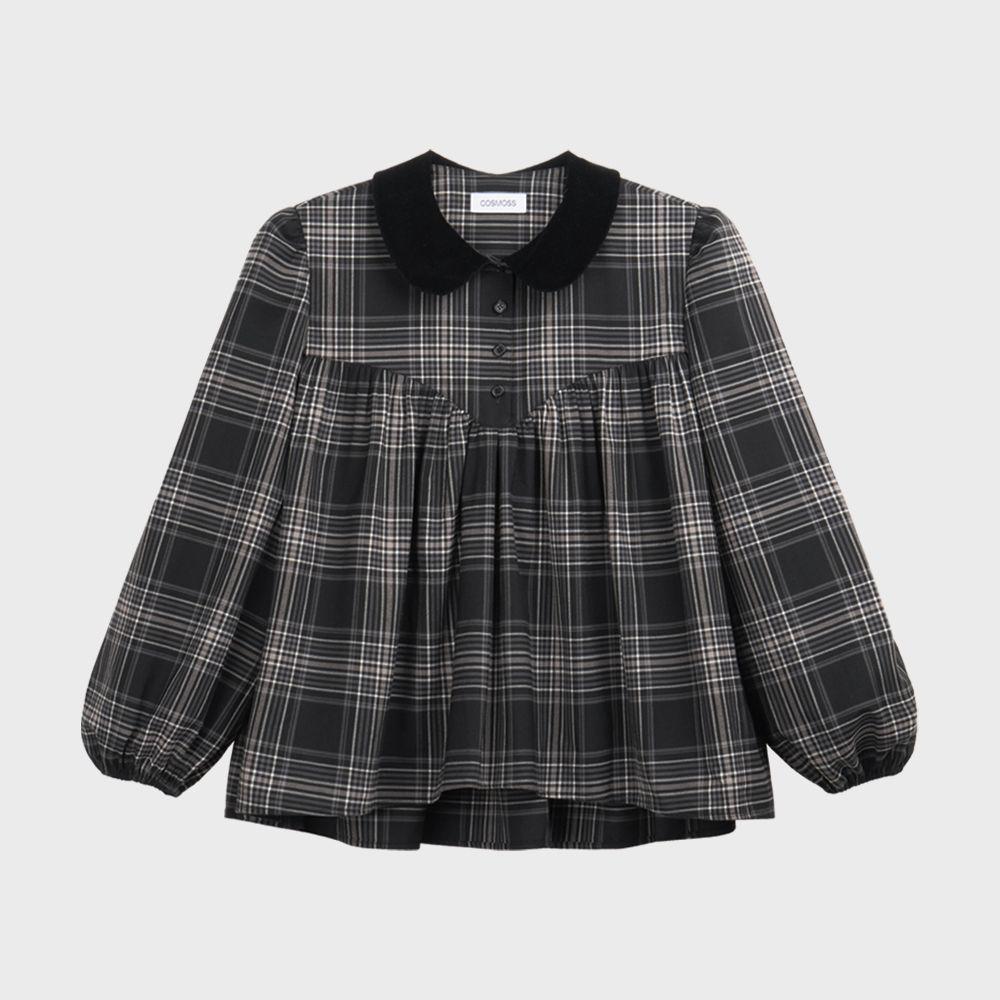 SHIRRING PUFF BLOUSE (PLAID)