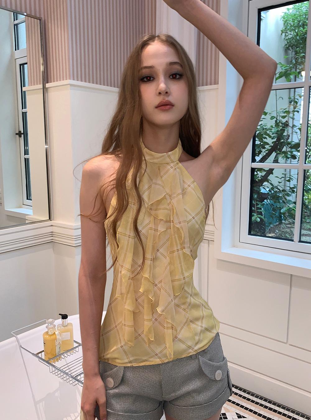 Lemon Plaid Halter Top