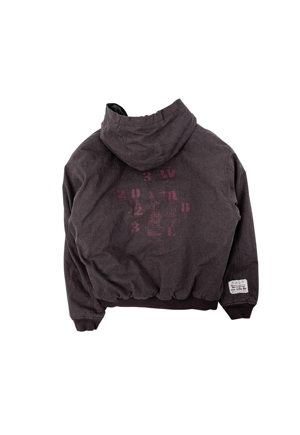 Typo graphic over hood jacket - DARK BROWN