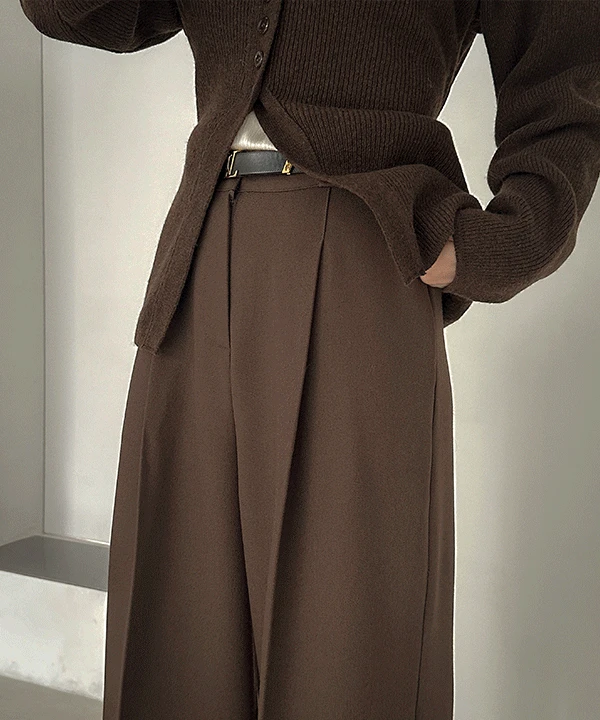 🔥도톰[고퀄리티] 쇼콜라 하이웨스트 핀턱 와이드 슬랙스(출근룩, 하객룩, 롱슬랙스, 와이드팬츠, 겨울슬랙스, 가을슬랙스, 정장바지)