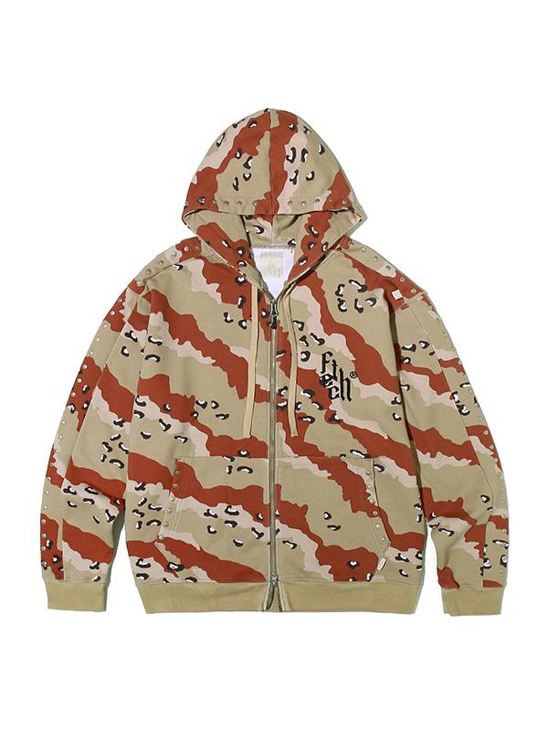 LOGO STUDDED ZIP UP HOODIE DESERT CAMO