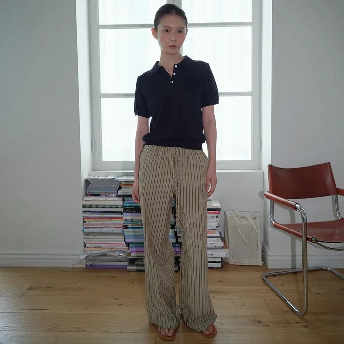 STRIPE COTTON PANTS, KHAKI