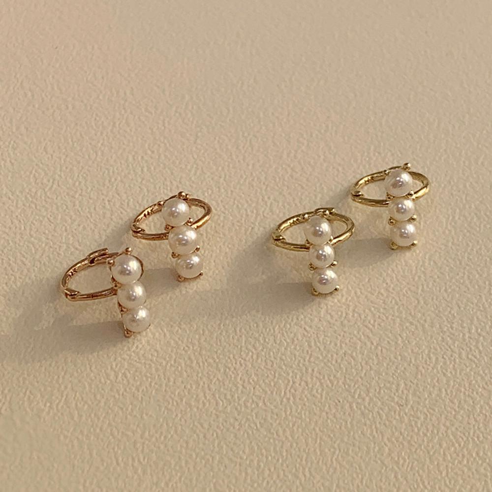 14k 플럼 담수 진주 링 귀걸이 원터치 여자 금 귀걸이