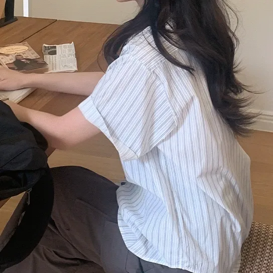 [주문폭주!]로직 스트라이프 반팔 셔츠 (2color)