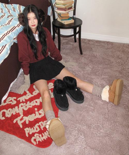 r527_커스터드 소가죽 리본 플랫폼 어그부츠_2color