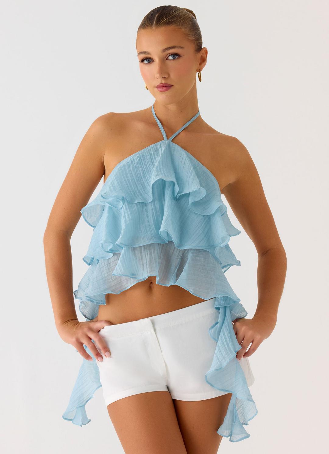 Inna Frill Halter Top - Aqua - Aqua / AU 4