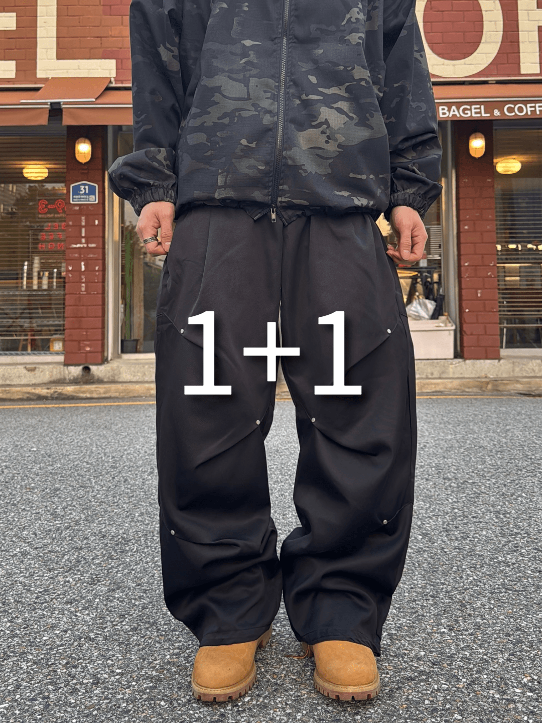 (1+1할인)리벳 와이드밴딩팬츠 3C