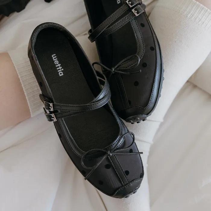 [단독][바로배송] 도트 리본 메리제인 스니커즈 58501