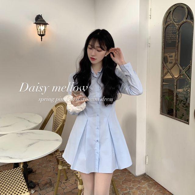 [ 국내/데이트룩, 너무예쁨] ss 러쉬 카라 핀턱 퍼프 미니 ops 셔츠원피스 하객룩 _데이지멜로우