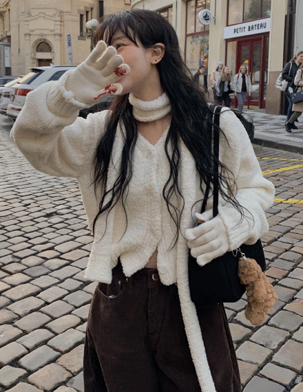 풍글소프트크롭가디건+머플러SET