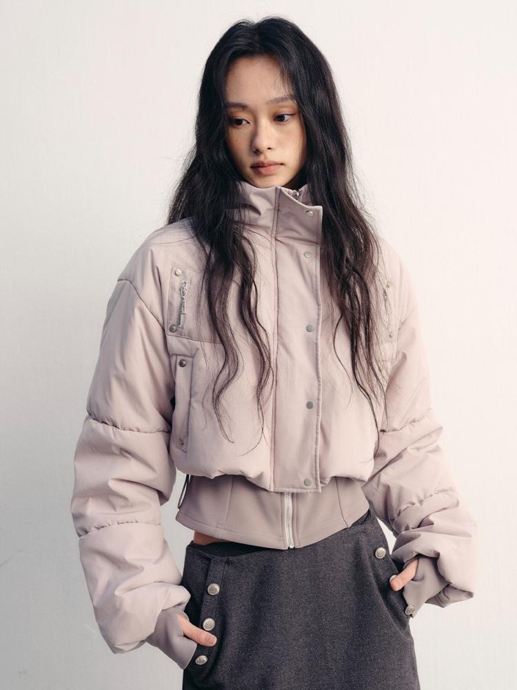 Lvetong Drawstring waist puffed short padding jacket