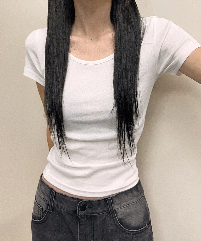 -3kg핏 [반팔&긴팔] 제리 라운드 스판 반팔 긴팔 티셔츠 베이직/기본티/여리핏/슬림핏/쫀쫀/이너티셔츠/빅사이즈