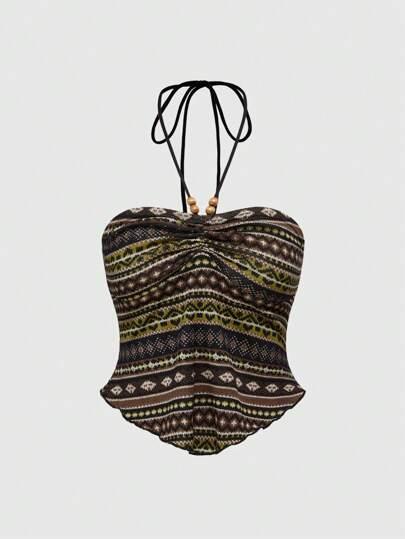 ROMWE Hippie 힙피 바캉스 빈티지 비대칭 헴라인 스트라이프 할터넥 캐미솔