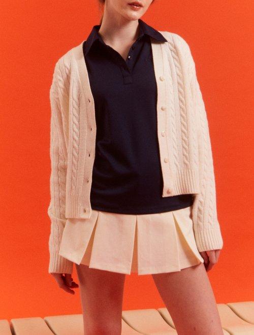 하프 플리츠 팬츠-아이보리