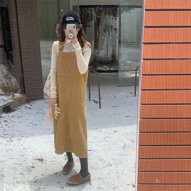 페스츄리 멜빵 원피스 코듀로이 롱원피스