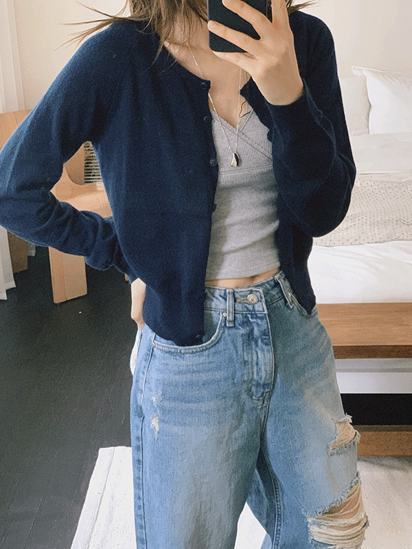 블렘토 Mix Texture Round Cardigan