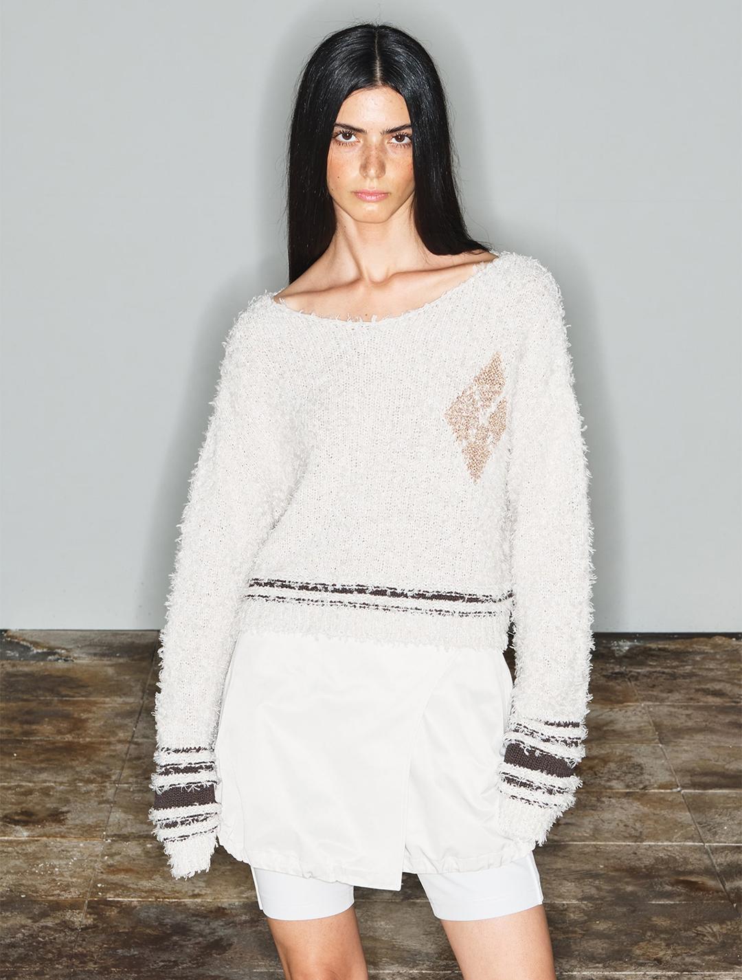 🔥시즌오프🔥 Argyle Cropped Knit Pullover - Ivory