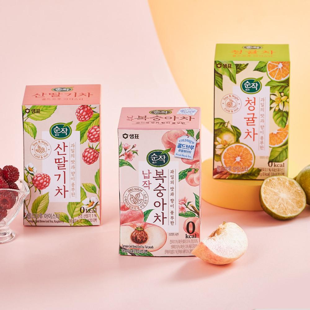 순작 납작복숭아차 티백 과일허브티 청귤차 산딸기차 3개 골라담기