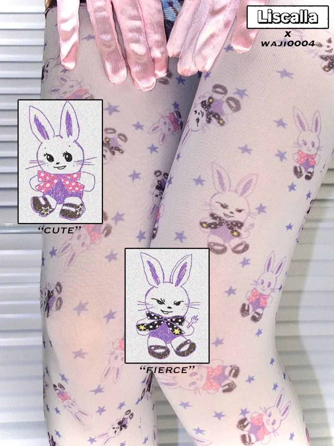[ઈ LIS CALLA ઉ]LIS CALLA | Sewing Period Hand-drawn Bunny Illustration Tights