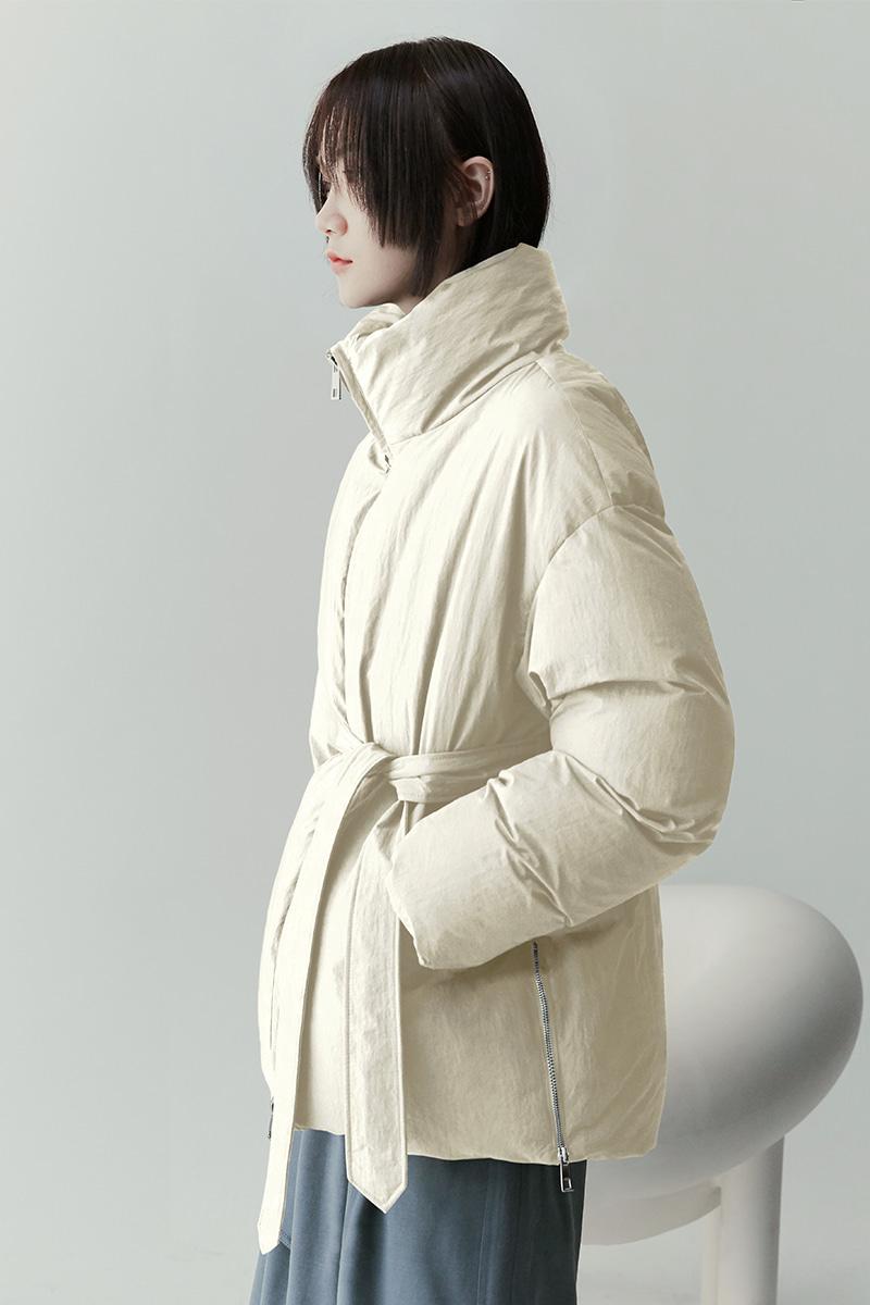 4COLORS_TIE WAIST PADDED DOWN JACKET CR