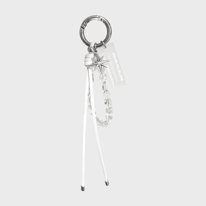가죽 매듭 볼 키링 Leather Knot Ball Keyring (WHITE&GLASS)