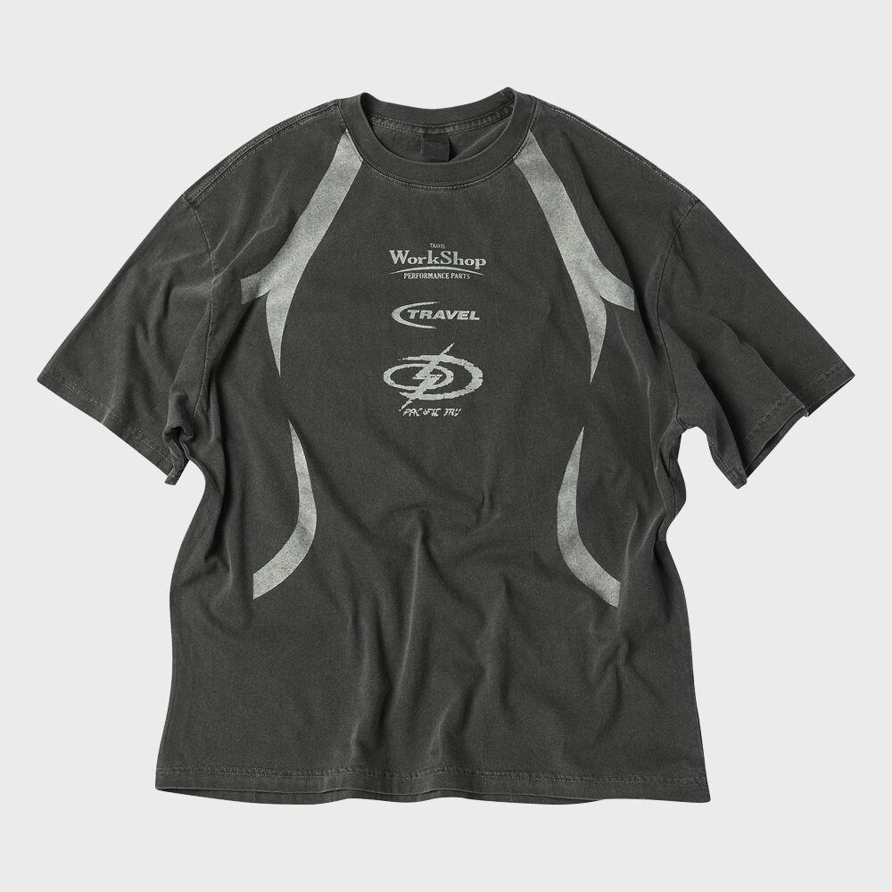 로고 라인업 피그먼트 반팔티 블랙 차콜